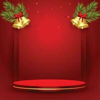 fröhlich Weihnachten rot backgorund mit 3d Podium und klimpern Design vektor