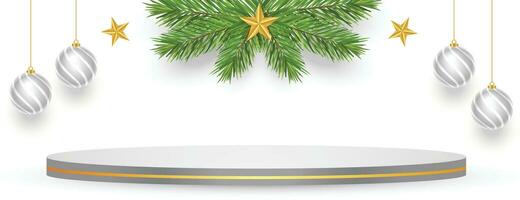 fröhlich Weihnachten Urlaub Banner mit 3d Podium zum Produkt Anzeige vektor