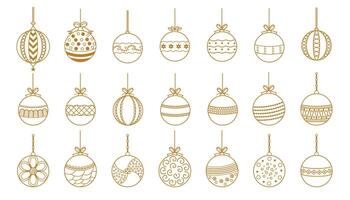 Pack von golden Weihnachten Flitter Ornamente Design im Linie Stil vektor