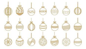 packa av gyllene jul struntsak ornament design i linje stil vektor