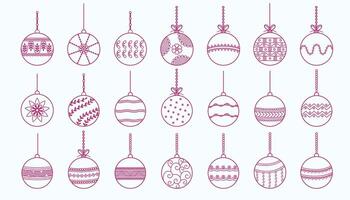 Sammlung von hängend Weihnachten Flitter Ornamente im Linie Stil vektor