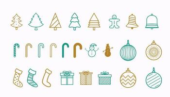 samling av jul dekorativ element design i linje stil vektor