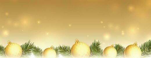 glad jul boll och löv dekorativ på gyllene bakgrund vektor