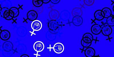 ljusrosa, blå vektorbakgrund med kvinnans kraftsymboler. vektor