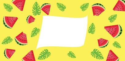 Sommer- Poster mit Scheiben von Wassermelone auf Gelb Hintergrund mit Raum zum Text. Sommer vektor
