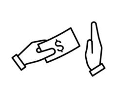 Hand gibt Geld und bekommt abgelehnt, Linie Symbol. Hand halten Dollar. Betrug und Bestechung. Vektor Illustration