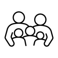 Familie mit Kinder, Linie Symbol. Kinder Umarmung mit Vater und Mutter, Eltern. glücklich groß Familie. Vektor Gliederung Illustration