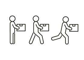 Box Lieferung, Person Bewegung Ladung, Linie Symbol. Kurier Stand, Bewegung und Lauf mit Paket, Verlegung. schnell Transfer Gewicht. Vektor Illustration