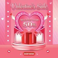 Valentinstag Februar groß Verkauf Banner Rabatt Beförderung Besondere Angebot Hintergrund Sozial Medien 3 vektor