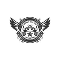 Jahrgang retro Cowboy Texas gekreuzt Waffen Abzeichen Emblem Flügel Logo vektor