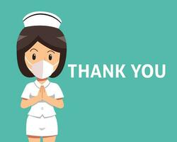 Karikatur weiblich Krankenschwester tragen schützend Maske mit danken Sie Wort vektor