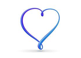 Blau Herz geformt Rahmen zum Ihre Text oder Objekt. 3d volumetrisch Neon- gestreift Herz mit Schatten auf ein isoliert Hintergrund. vektor