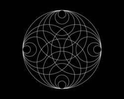 heilig Mandala Vorlage zu drucken und Farbe. runden Design Element isoliert auf schwarz Hintergrund. Kreis Muster im Weiß Farbe. Vektor Illustration zum Logo, Tätowierung, Monogramm, Web-Design, Dekoration