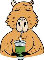 en tecknad serie capybara dricka en smoothie vektor