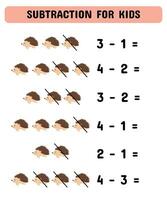 Subtraktion Spiel mit süß Igel. lehrreich Mathematik Spiel zum Kinder im Vorschulalter Kindergarten.Matching Spiel. vektor