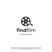 finden Kino Logo, erkunden Kino Logo, Film rollen mit Vergrößerung Glas Logo Konzept vektor