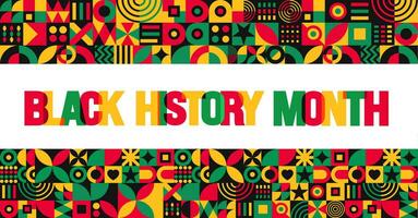 afrikansk amerikan svart historia månad färgrik text typografi med neo geometrisk sömlös mönster bakgrund. juni oberoende dag. kwanzaa. berömd februari i förenad stat och Kanada. vektor