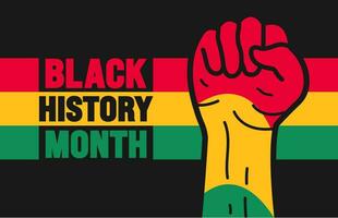 afrikansk amerikan svart historia månad färgrik text typografi med protest kraft stark hand Uppfostrad bakgrund berömd februari i förenad stat och Kanada. juni oberoende dag. kwanzaa vektor
