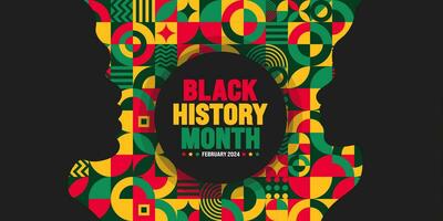 afrikansk amerikan svart historia månad färgrik text typografi med neo geometrisk sömlös mönster afrikansk man bakgrund. berömd februari i förenad stat och Kanada. juni oberoende vektor