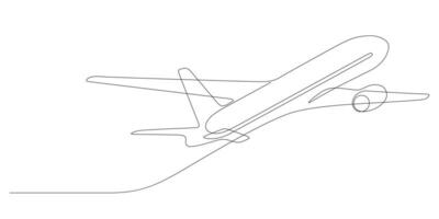 Flugzeug ausziehen, starten, abheben, losfahren minimalistisch kontinuierlich einer Linie Zeichnung dünn Linie vektor