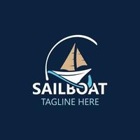 Segelboot Jahrgang Logo minimalistisch mit Welle, Reise Jacht oder Segeln Boot Vektor Design