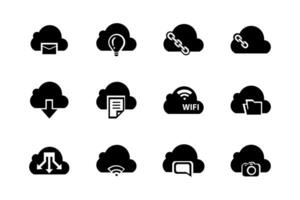einfach einstellen von Computer Wolke verbunden Vektor Linie Symbole. enthält eine solche Symbole wie Daten überweisen, Wolke die Einstellungen und mehr.