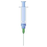 Leere Spritze für Impfstoffe oder medizinische Injektionen, Symbol in einem flachen Stil isoliert auf weißem Hintergrund.