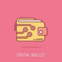 digital plånbok ikon i komisk stil. crypto väska vektor tecknad serie illustration piktogram. uppkopplad finansiera, e-handel företag begrepp stänk effekt.