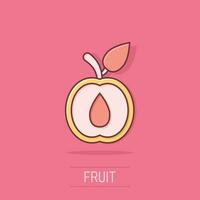 Aprikosenfrucht-Symbol im Comic-Stil. Pfirsich-Dessert-Vektor-Cartoon-Illustration auf weißem, isoliertem Hintergrund. Bio-Dessert-Business-Konzept-Splash-Effekt. vektor