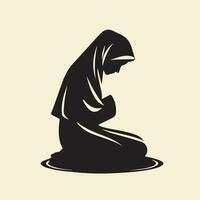 Muslim Frau im Gebet Position. Silhouette von Muslim Frau beten. Vektor Illustration.