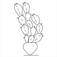 enda linje konst teckning kontinuerlig hand dragen kaktus illustration hus växt i en pott klotter vektor stil