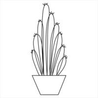 kontinuerlig ett linje konst teckning kaktus klotter vektor och kaktus växter översikt minimalistisk design element