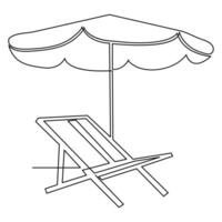 kontinuerlig enda linje konst teckning av strand paraply och stol för sommar Semester översikt vektor illustration