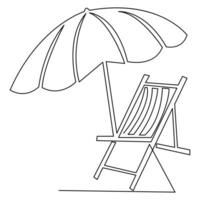 kontinuierlich Single Linie Kunst Zeichnung von Strand Regenschirm und Stuhl zum Sommer- Urlaub Gliederung Vektor Illustration