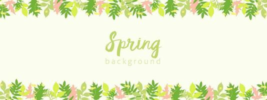 Frühling Licht Grün Hintergrund Banner horizontal mit hell jung Frühling Blätter und Zweige. vektor