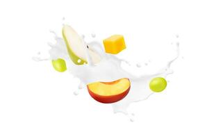 Weiß Milch Strudel Spritzen mit tropisch Früchte vektor