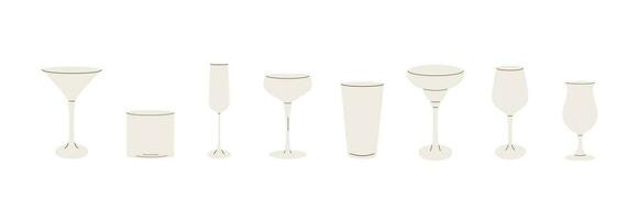 Vektor einstellen von Cocktail Brille eben Symbole. modisch modern einfach Stil von anders Barzubehör. leeren Glaswaren zum Bar. verschiedene Glas zum alkoholisch Getränke, Getränke, Säfte und Smoothies.
