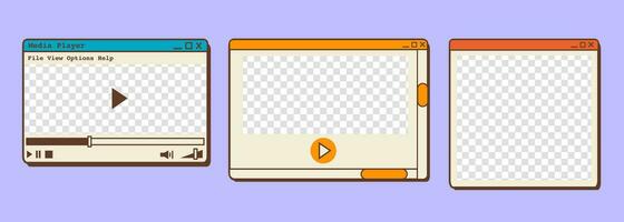 groß einstellen von retro Dampfwelle Desktop Browser und Dialog Fenster Vorlagen. 80er Jahre 90er Jahre alt Computer Benutzer Schnittstelle Elemente und Jahrgang ästhetisch Symbole. nostalgisch retro Betriebs System. Vektor Illustration.