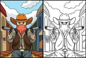 Cowboy zeigen Gewehr Färbung Seite Illustration vektor