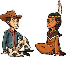 Cowboy mit amerikanisch indisch Mädchen Karikatur Clip Art vektor
