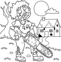 zombie med motorsåg färg sida för barn vektor