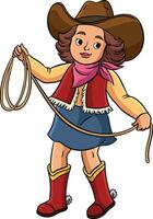 cowboy flicka med en rep tecknad serie färgad ClipArt vektor