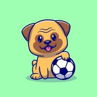 süß Mops Hund spielen Ball Karikatur Vektor Symbol Illustration. Tier Sport Symbol Konzept isoliert Prämie Vektor. eben Karikatur Stil