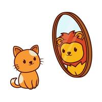 illustration design av en katt ser i de spegel med de skugga av en lejon vektor