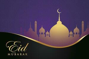eid Mubarak Gruß Karte Design mit golden Halbmond und Moschee vektor