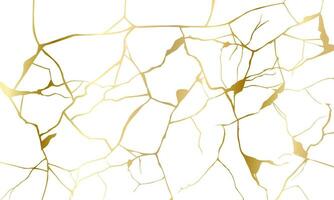 Gold Kintsugi Reparatur Risse Hintergrund Textur Vektor Illustration isoliert auf Weiß Hintergrund. gebrochen vereiteln Marmor Muster mit golden trocken Risse. Hochzeit Karte, Startseite oder drucken Muster japanisch Motiv.