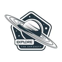 Erforsche das Weltraum-Saturn-Emblem vektor
