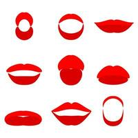 Damen rot Lippen Sammlung. Sammlung von Damen sexy Lippen ausdrücken anders Emotionen. Schönheit Konzept, Pop Kunst, Trend Hintergrund. Vektor Illustration