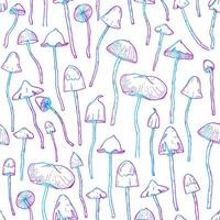 schön ungenießbar, halluzinogen Pilz nahtlos Muster. Hand gezeichnet Psilocybe. bunt Vektor Illustration auf Weiß Hintergrund.