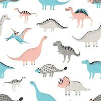 komisch Dinosaurier nahtlos Muster. süß kindisch Dino Hintergrund. bunt Hand gezeichnet Textur. vektor